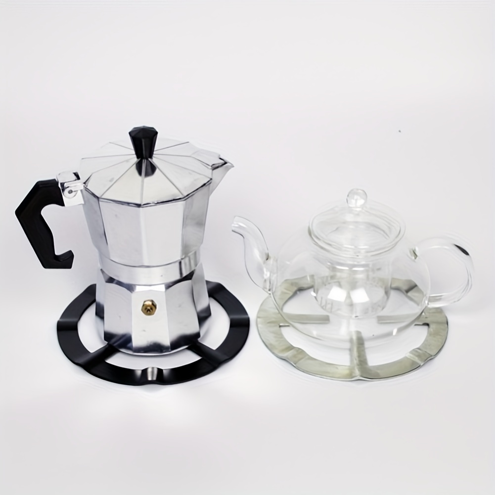 stainless steel espresso maker with black handle and gas stove compatible heating   2pcs set details 3