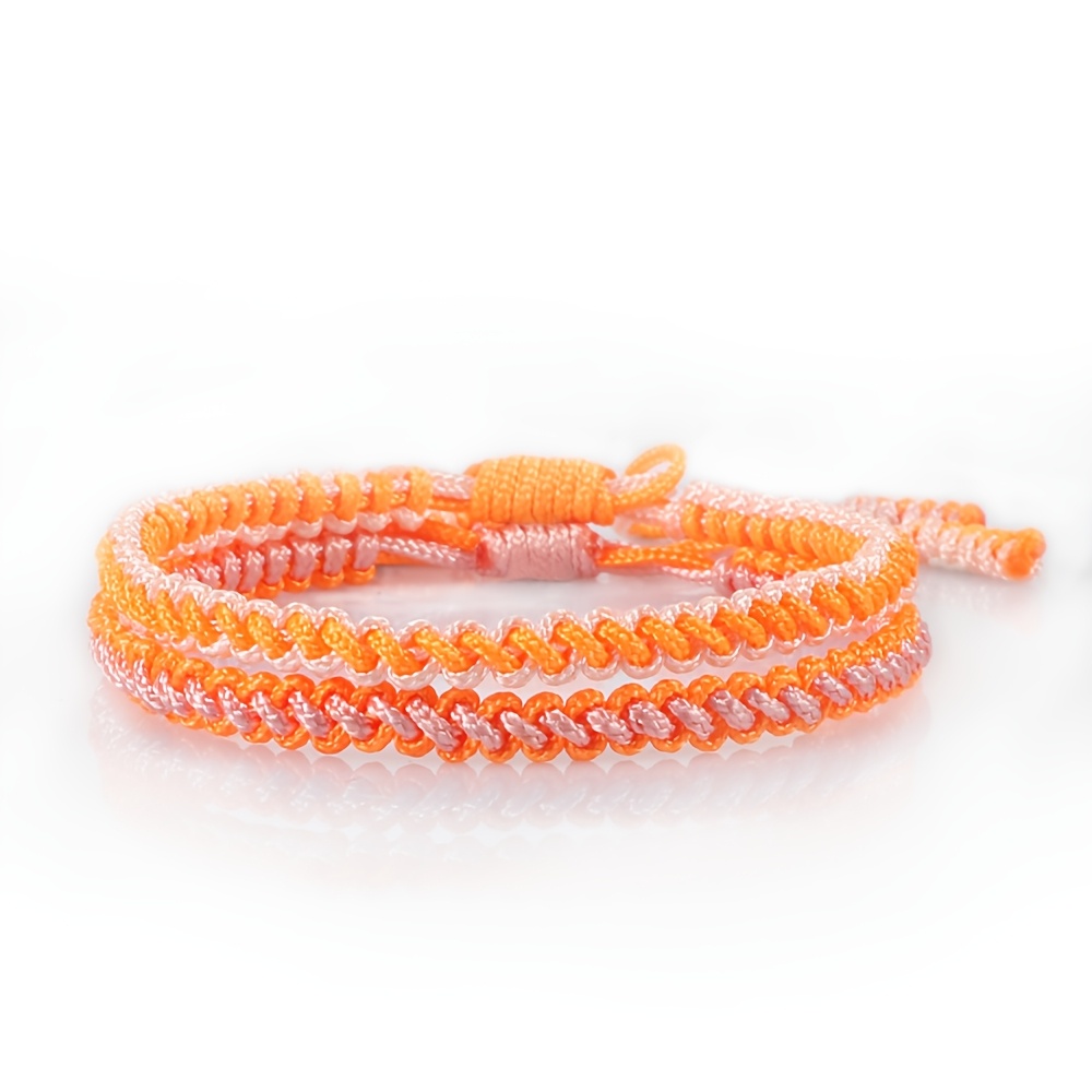 TEMU Juego de 2 pulseras de cuerda tejidas a - Brazaletes ajustables naranjas y rosas, adecuados para fiestas, festivales de , regalos de Mardi Gras,