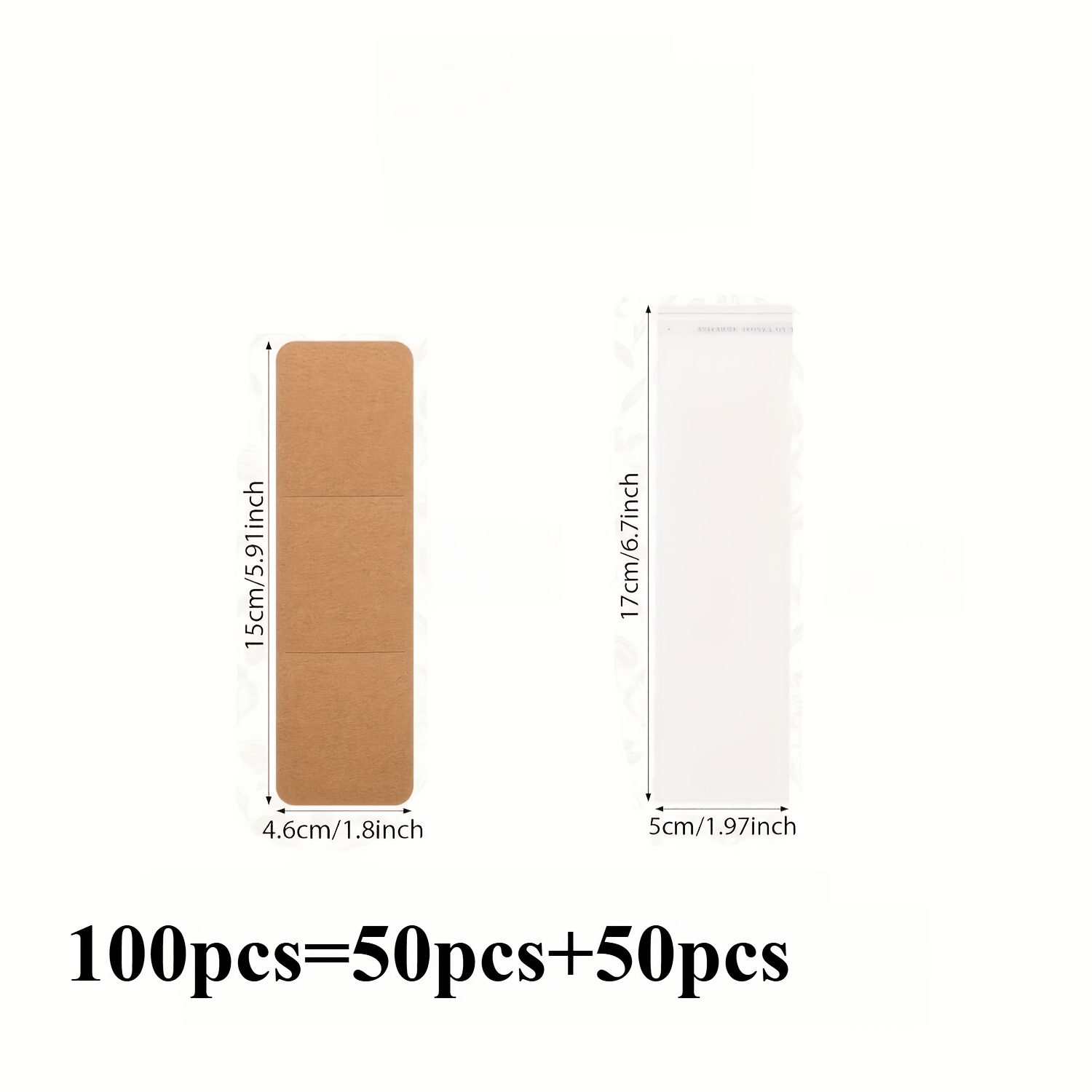 TEMU 100 Stück mit 50 Stück Kraftpapier-Lesezeichen und 50 Stück transparente, selbstklebende Beutel für leere Lesezeichen-Display-Kartenhüllen