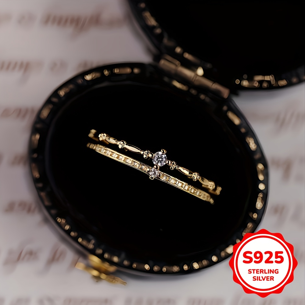 

Luxurious And Vintage S925 Sterling Silver Synthetic Cubic Zirconia Double-layer Crown Ring, A Perfect Gift For Women On Valentine's Day Or Gatherings.