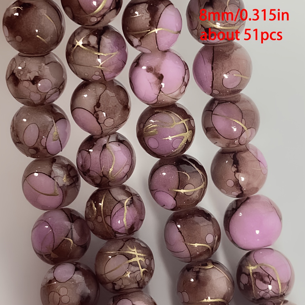 E-shop Schmuck-Bastelset, 8 mm, ca. 51 Stück, verschiedene lebendige Farben mit goldenem Faden, Glasperlen mit Loch, Rosa-Beige-Farbverlauf, Schwarz,