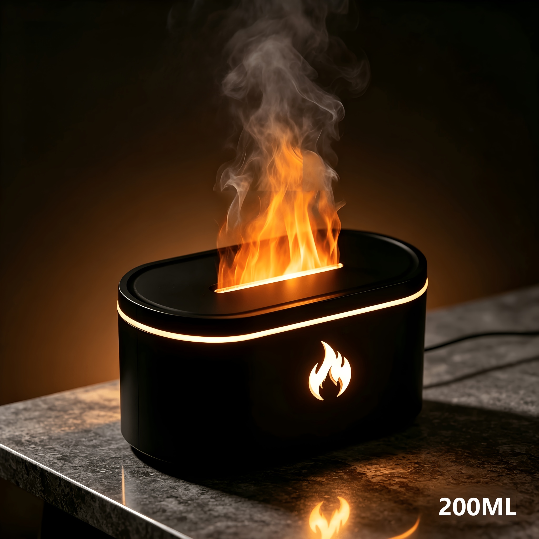 6.76oz Flame Effect Humidifier & Diffuser with 7-Color Changing Night Light, Technology, Top-Fill Water, Suitable for Home Office Desk Decor, Plug-and-Play for Small Rooms, Low Voltage