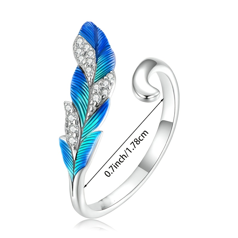 Women's Romantic Ethnic Style Blue Feather Ring with Zirconia