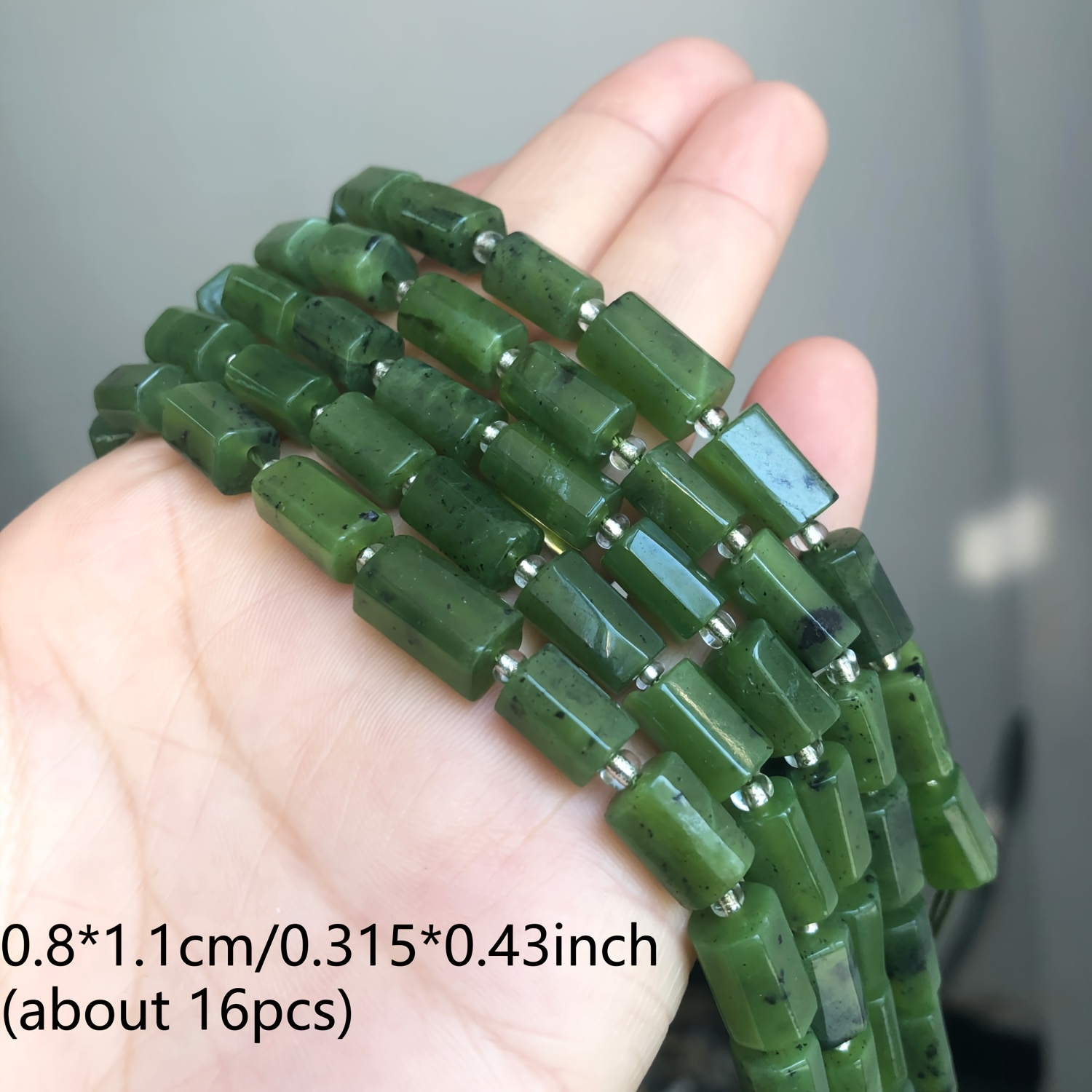 TEMU Green Jasper Cylinder Beads 8x11mm - Natural Stone Spacer Beads For Making, Bracelets & Crafts
