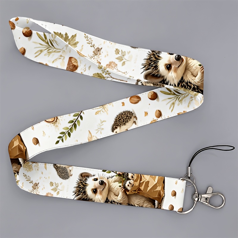 TEMU 2D Flache Ganzjahres-ID-Lanyard mit Igel-Nuss-Druck, geeignet für Studenten, Männer und Frauen, Unisex, für Arbeit, Schule, zum Tragen von