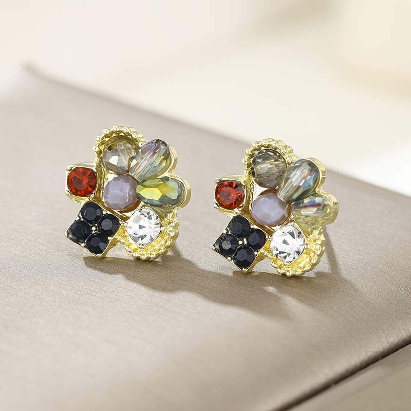 TEMU 1 Pair Of Colorful Synthetic Zirconia Stud Earrings, Fashion Jewelry, Valentine's Day Accessory, Suitable For Daily Wear, Gift For , Festivals