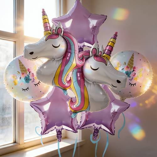 7pcs unicorn star themed foil balloon set for birthday anniversary wedding proposal party backdrop decoration party garland arch shower decoration backdrop decoration