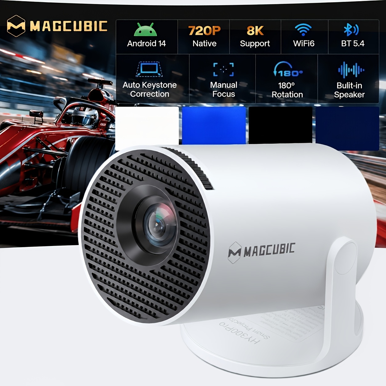Magcubic 14 Mini Projector Compatible For Phone/tablet, Native 720p & 8k Support, Wifi6, Built-in App Store, Portable Projector Suitable For Theater, Office Presentations, Smartphone , Lcd Display