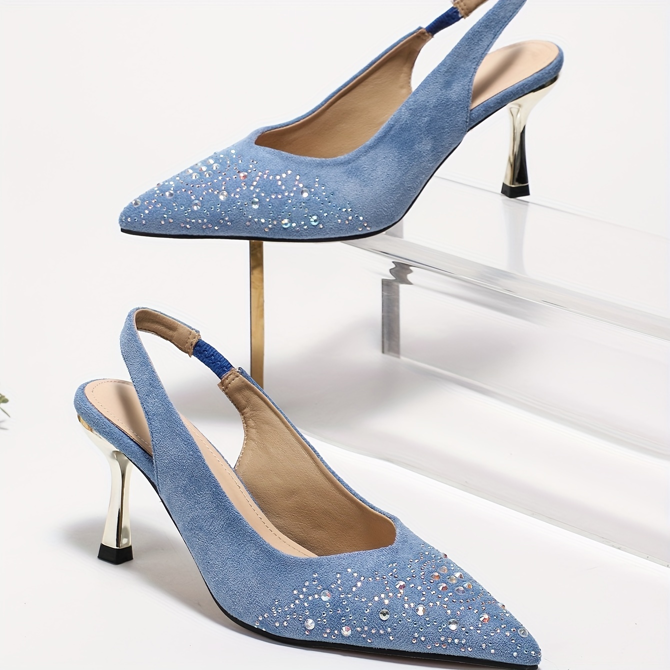 

Women's Rhinestone Decor Stiletto Heels, Elegant Point Toe Dress Pumps, Fashion Ankle Strap Slingback Heels