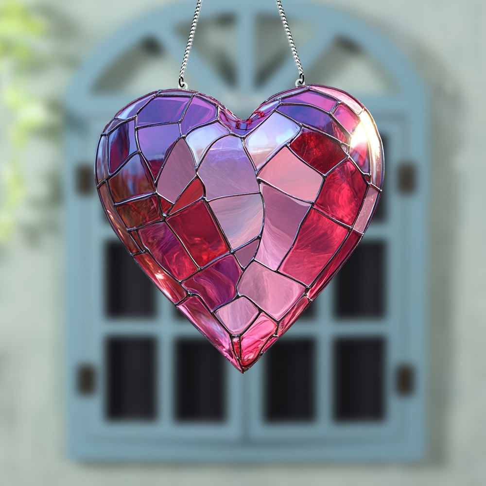 

1pc Bohemian Style Romantic Heart-shaped Acrylic Suncatcher (7.87in X 7.87in) - Vibrant Stained Glass Effect, Wall Hanging Decor For Living Room, Bedroom, Office - Ideal Valentine's Day Gift