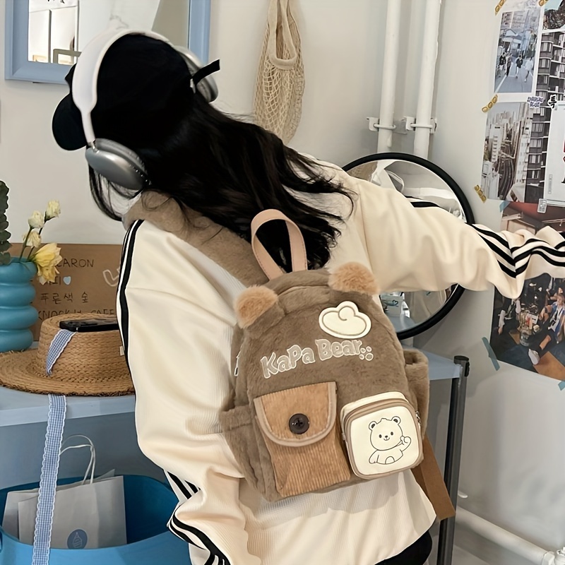 Kawaii Smart Animated Backpack Cute KaPa Bear Pattern Fuzzy