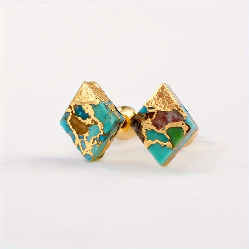 

Boucles d'oreilles à tige en cuivre plaqué or avec turquoise - Style bohème vacances, pierres de naturelles de décembre, pour un et cadeau, collection été