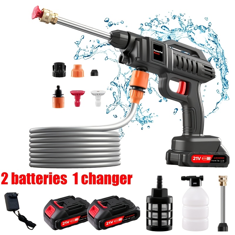 Cordless Pressure Washer, Portable Pressure Washer With 2x Battery 6-in-1 Adjustable Nozzle 10m/32.8ft Hose Pressure Cleaner For Car/floor/garden Cleaning And Watering Patio, Without Battery