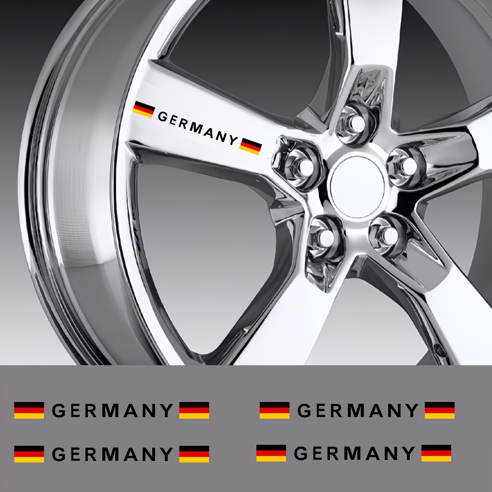 Image of 4pcs German Flag Suitable For Cars And Motorcycles, Shiny , Disposable Design, Rear Wheel, Sporty Exterior Decoration Stickers