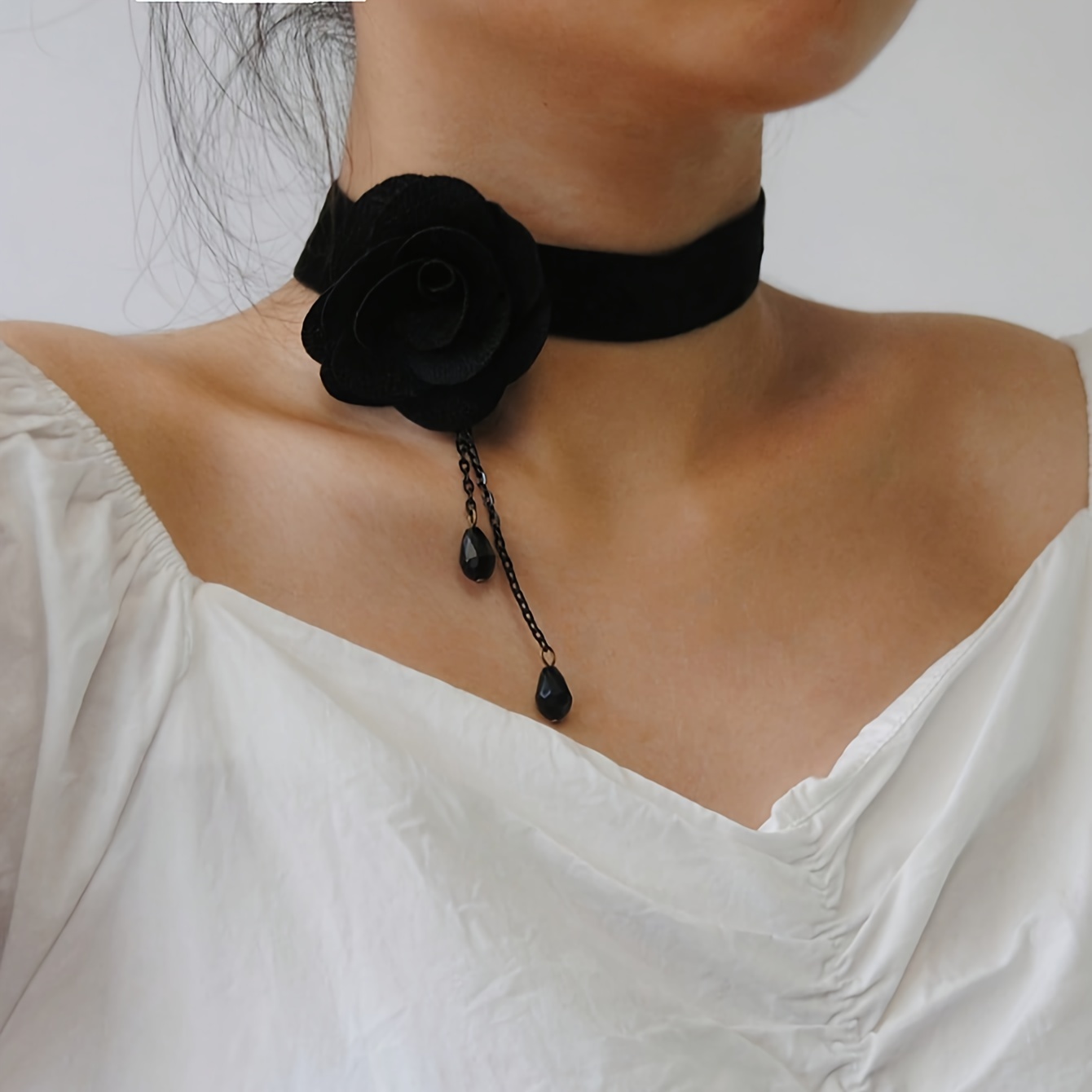 

Black Rose Flower Decor Lace Collar Necklace Vintage Gothic Style Necklace, Multiple Layer Fashionable Choker Necklace Versatile Neck Jewelry