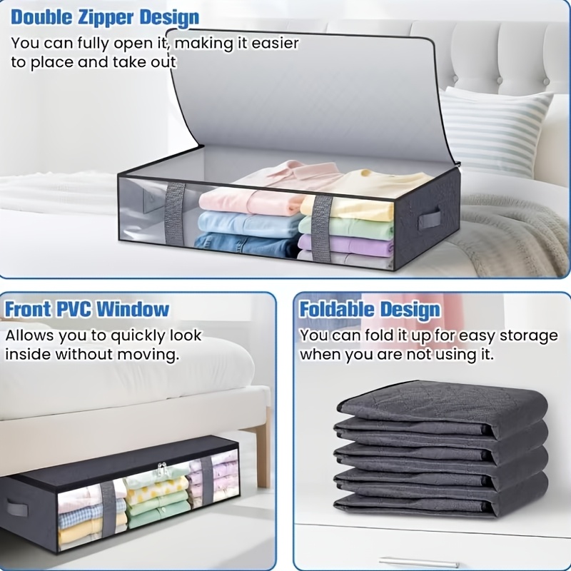 4pcs Underbed Storage Boxes with Zipper and Transparent Front