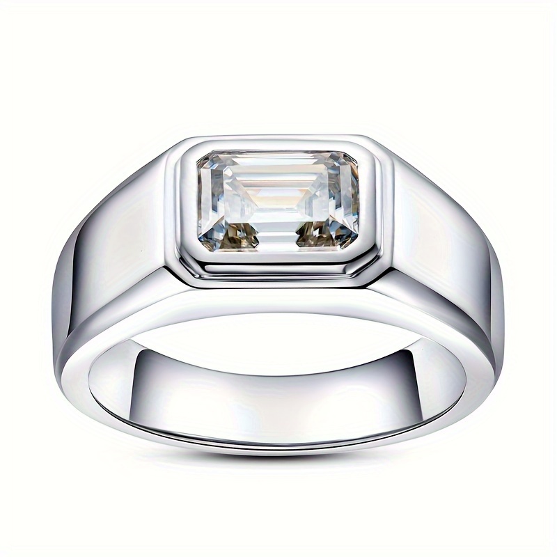 Image of Elegant Men's 925 Silver Solitaire Ring - Golden With Rectangular 2ct Moissanite - Sleek, Perfect For Business Gifts, Jewelry