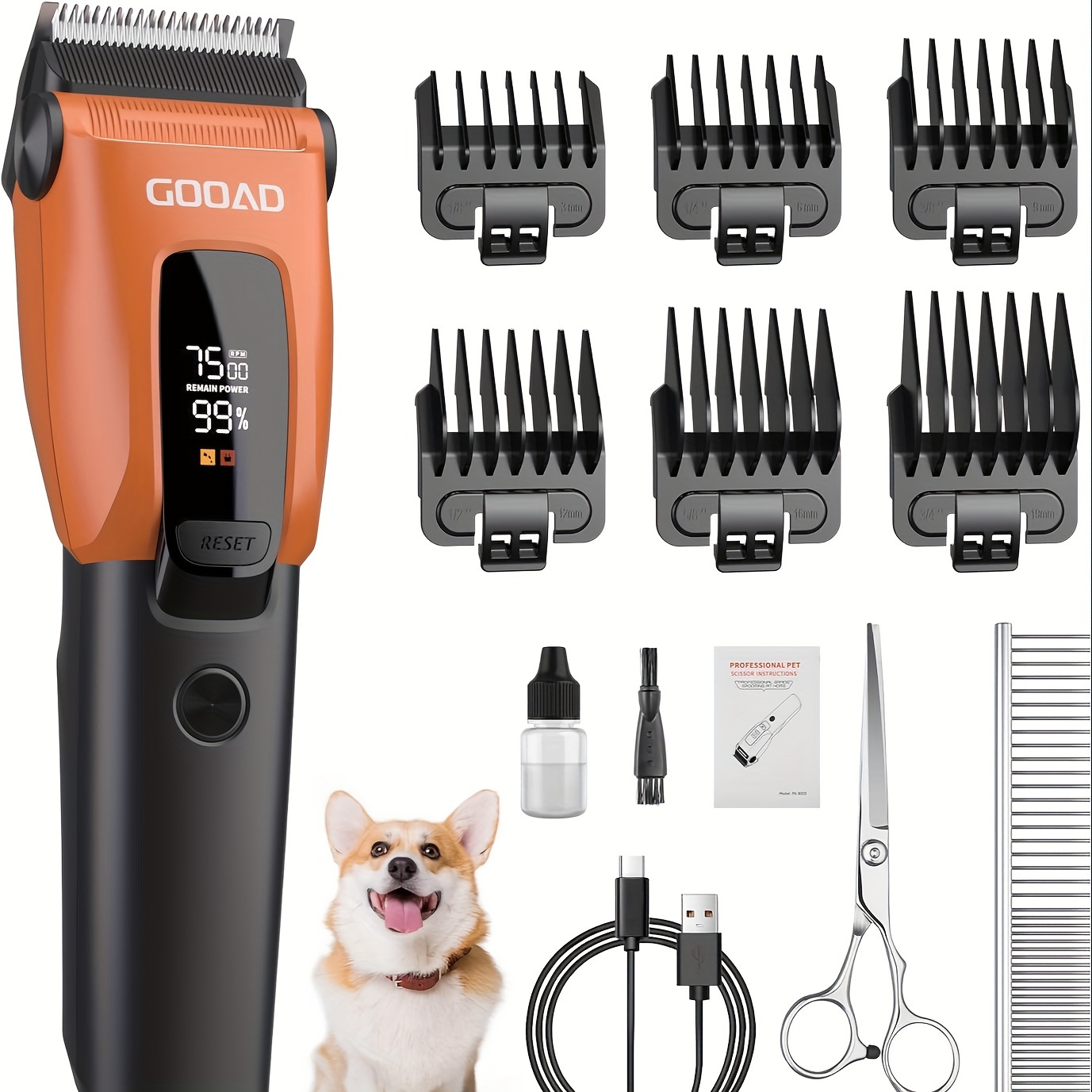 Haokry Dog Clippers For Grooming, Low Noise Rechargeable Dog Grooming Kits Cordless Pet Grooming Tool Professional Dog Hair Trimmer