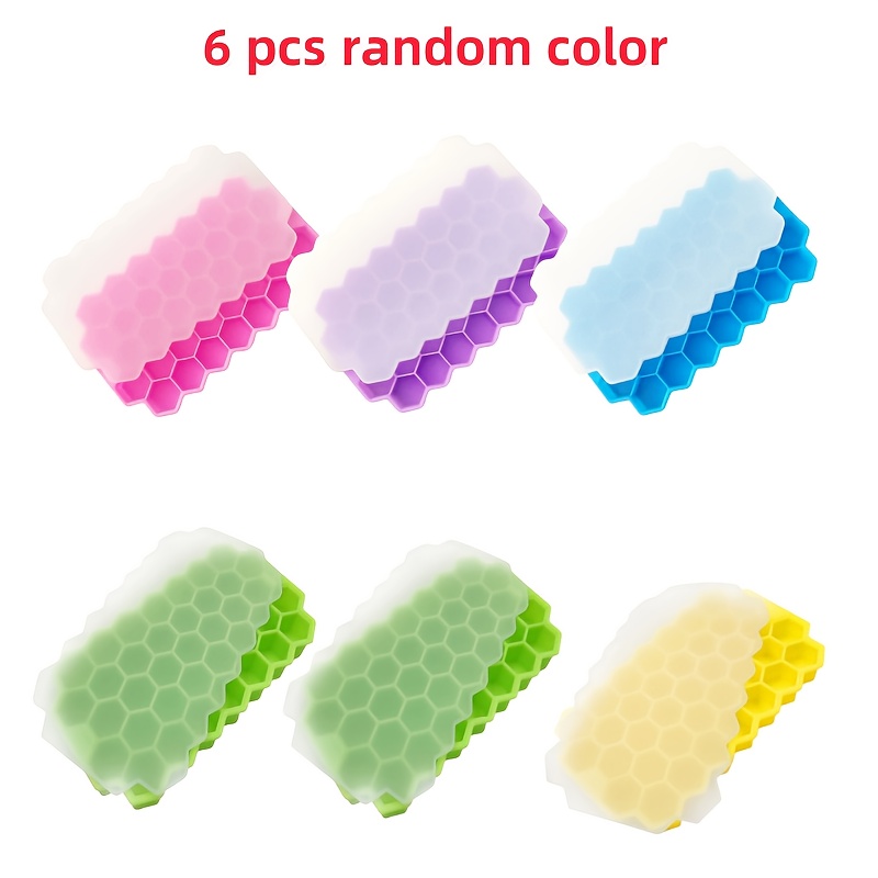 TEMU 6pcs Honeycomb Ice Cube Tray - 6 Random Colors, Mixed Colors, 37 Cells, Bpa-free Silicone Mold With Easy-release Lid, Perfect For Holiday Drinks