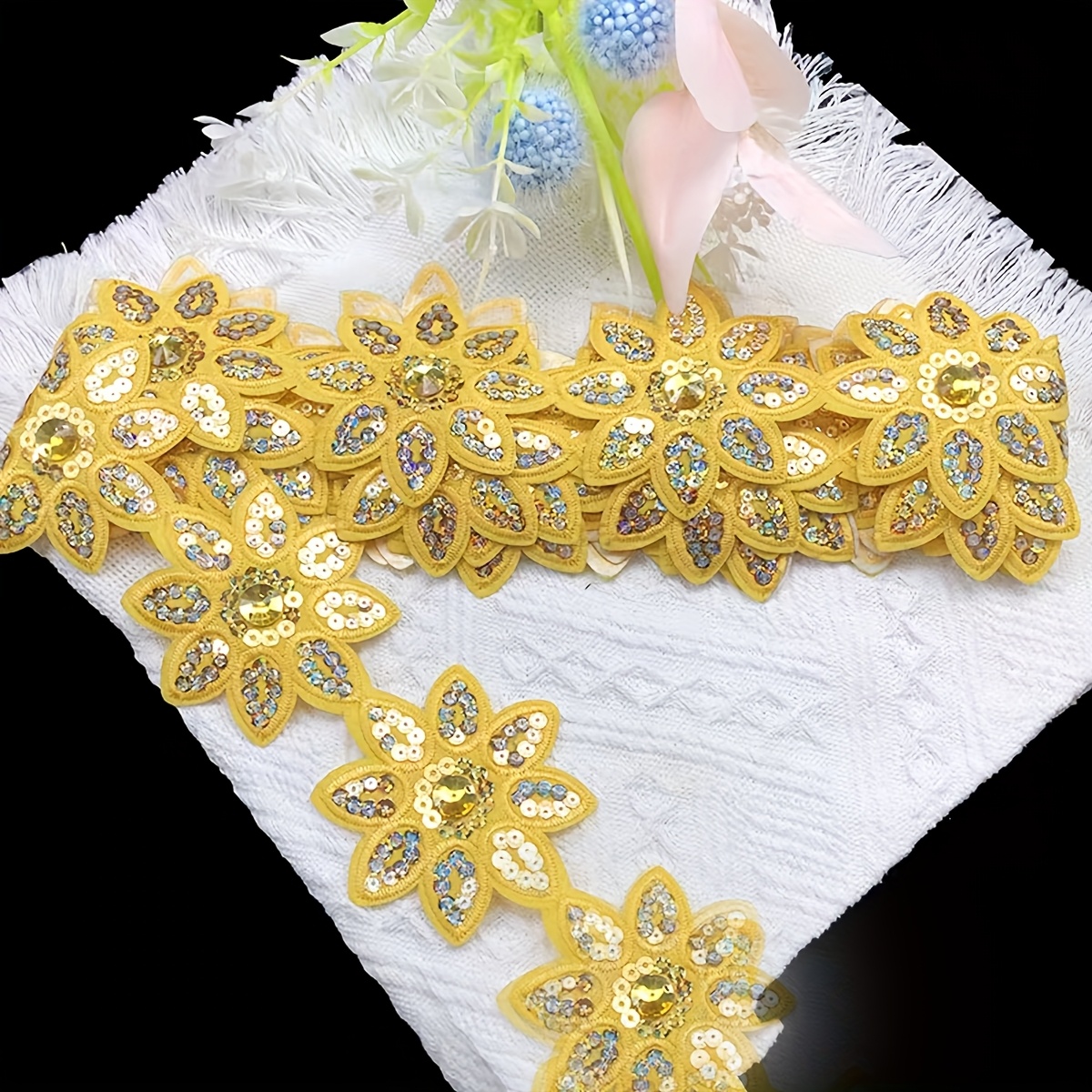 TEMU Ripiano Ricamato con Paillettes e Strass da Stirare - Bordatura Multicolore per Abbigliamento, Borse, - Forniture per Cucito e Creazioni ,