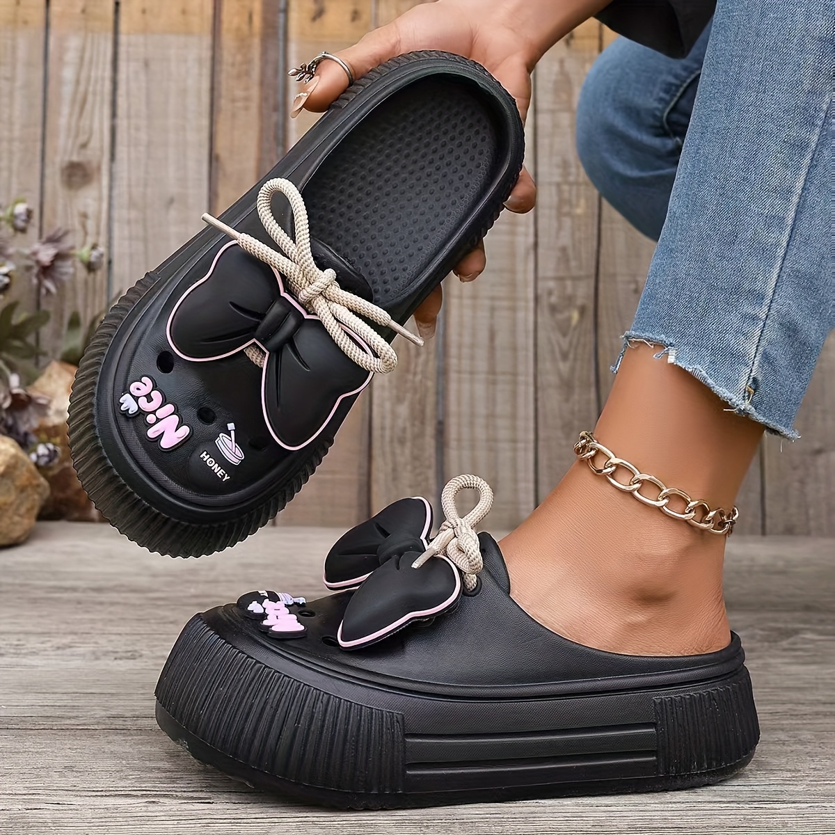 Perfect for Easter Gifts, Essential for Parties, 2025 Summer New Arrival, Japanese and Korean Style Slip-On Non-Slip Women's Sandals with Bow Detailing, Thick Sole Elasticity, Lightweight Breathable, Suitable for Home, Outdoor, Office, and Gatherings