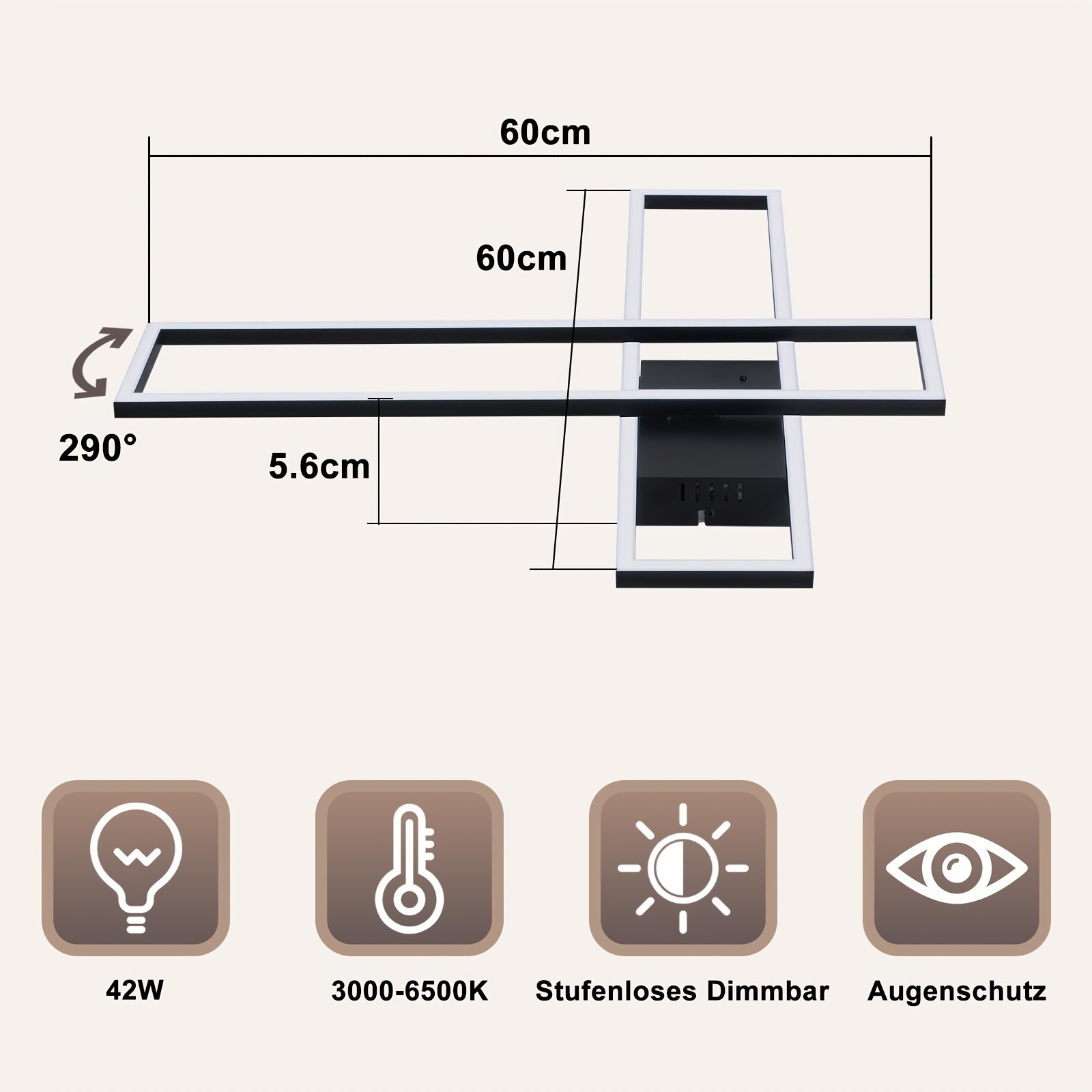 E-shop LED Deckenleuchte für Wohnzimmer - 56W Wohnzimmerlampe dimmbar Küchenlampe intelligente Beleuchtung modernes schwarzes Schlafzimmerlampe