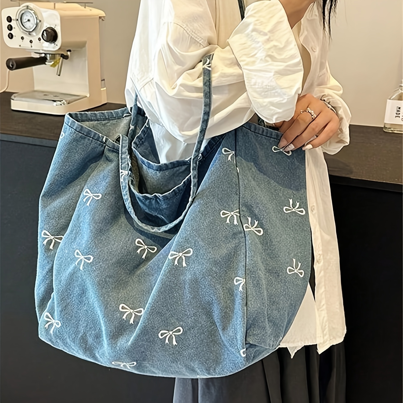 

Stylish Large Capacity Tote Bag With Bowknot Design, Ideal For Daily , Travel, And Shopping - Perfect Christmas Gift