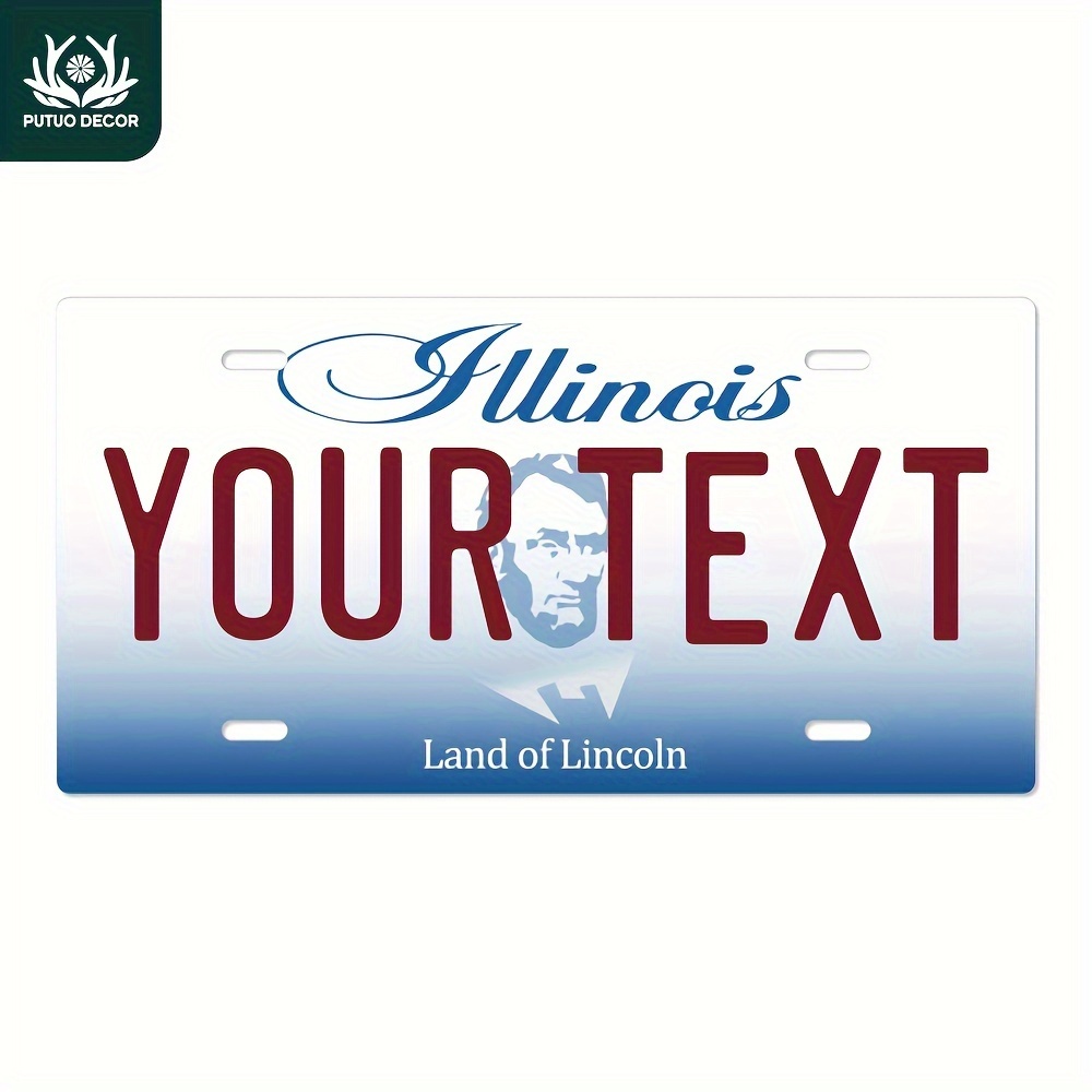 

Custom Vintage Metal Tin Sign - Illinois 'land Of For ' License Plate Design, Personalized Wall Art For Home, Farmhouse, For Man Cave, Garage, Bar, Pub - Unique Gift Idea