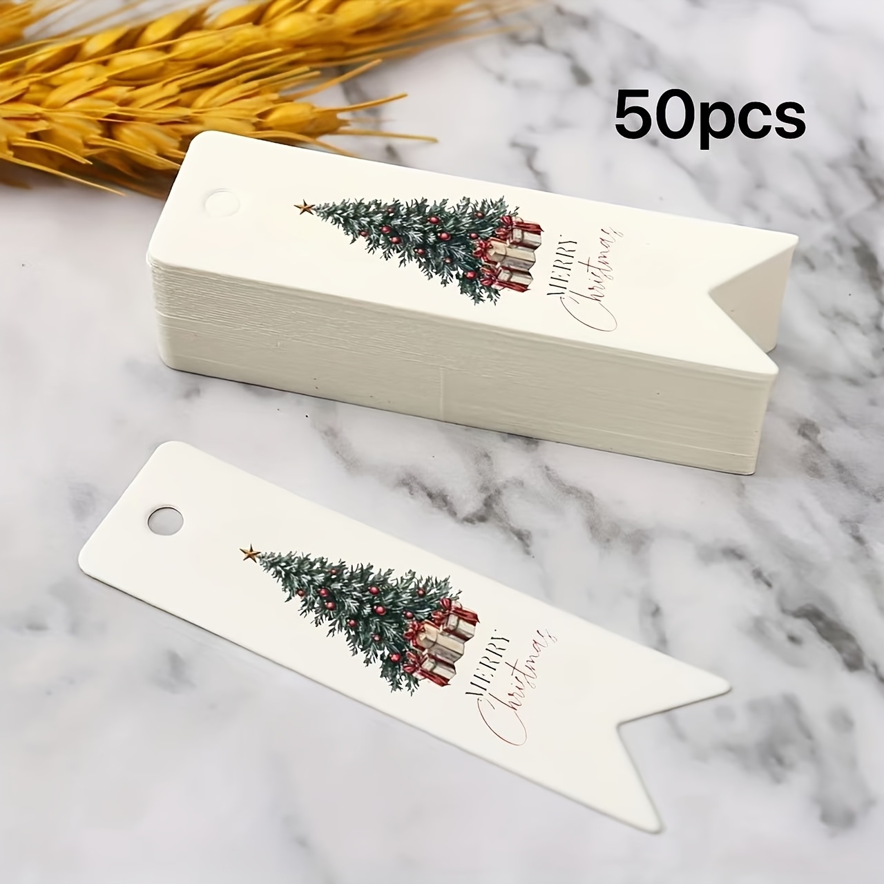 Image of 50pcs Christmas Tree Gift Tags, Merry Christmas Packaging Labels, Paper Tags For Holiday Wrapping Supplies, Suitable For Christmas Gifts And Decorations