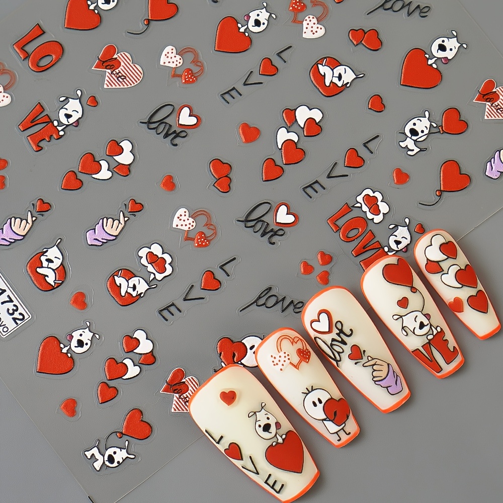 

[ ] Valentine's Day 5d Embossed Nail Art Stickers, Love & Cartoon With Glitter, Matte , Self-adhesive Resin Decals For Glass , Single Use Irregular Shapes