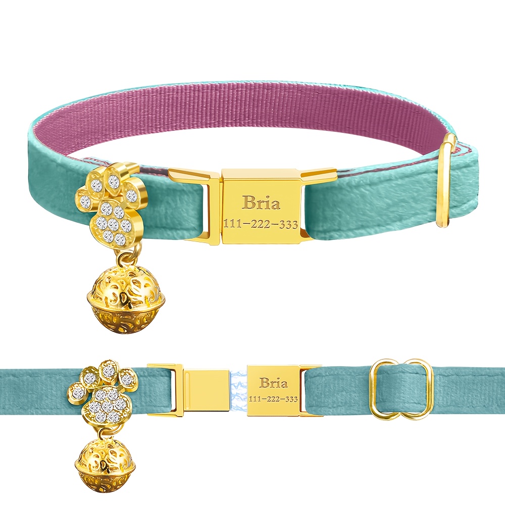 TEMU [Personalizado] Collar Desmontable Personalizado para Gato - Hebilla Magnética, Campana Retro - Rápida , Personalizado para Gatos - Terciopelo