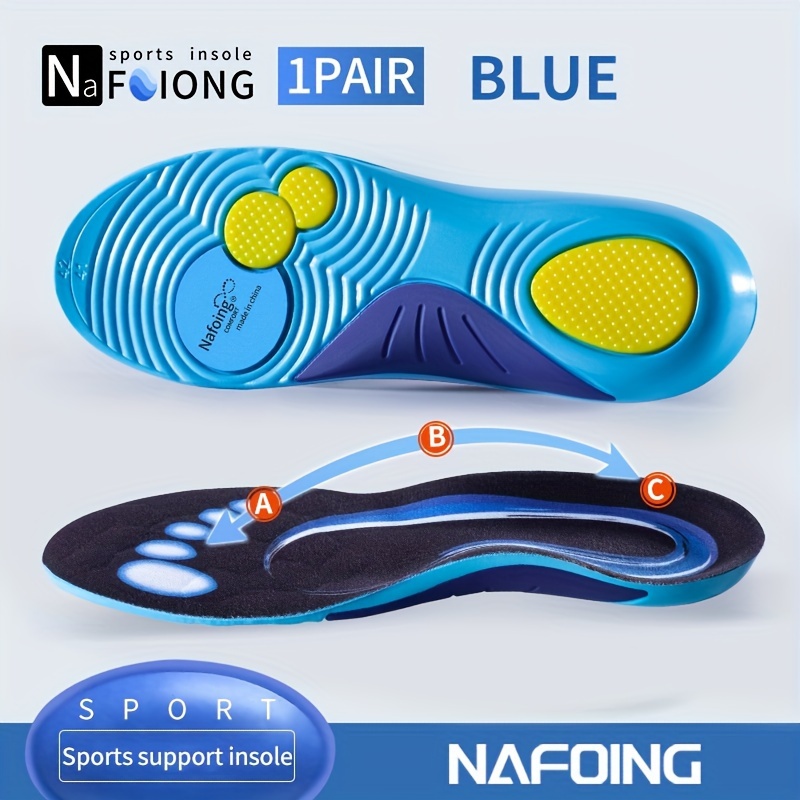 Image of 1-pair (eu 35-46) Nafoing Shoe Inserts - Heavy-duty Eva Insoles With Shock-absorbing Technology, Options (white/blue/red) - Eu35-46 (men'/women') For Running, Gym, Walking