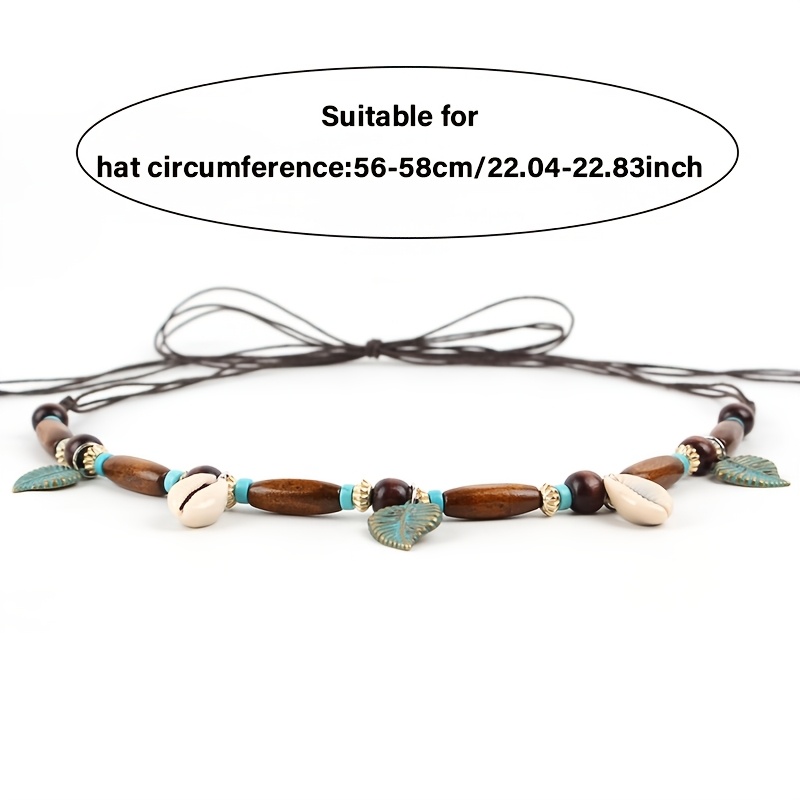 TEMU 1 pièce Chaîne bandeau à pompons perlés et coquillages pour chapeau - Décoration à coquillages et perles adaptée pour les courses de chevaux,