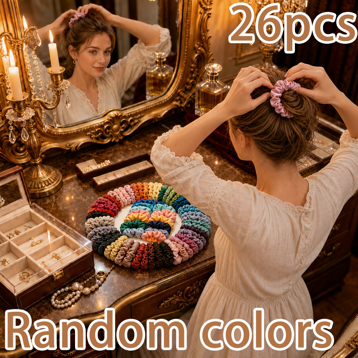 TEMU 26pcs Chouchous à cheveux tendance et élégants avec texture , combinaison aléatoire de couleurs, élastiques à cheveux multicolores , adaptés à