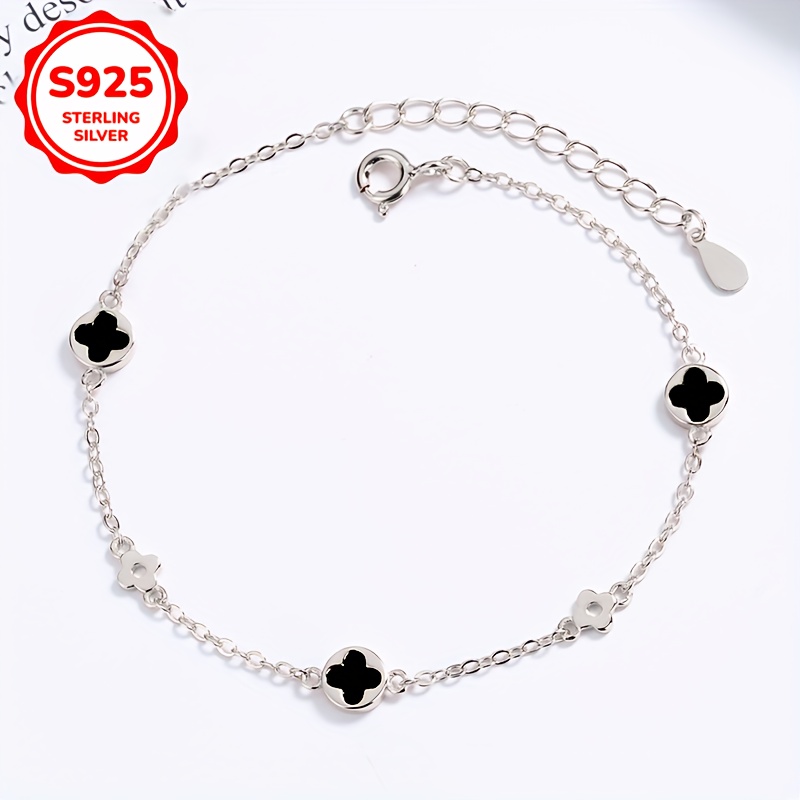 One Piece S925 Silver Lucky Clover Natural Agate Bracelet
