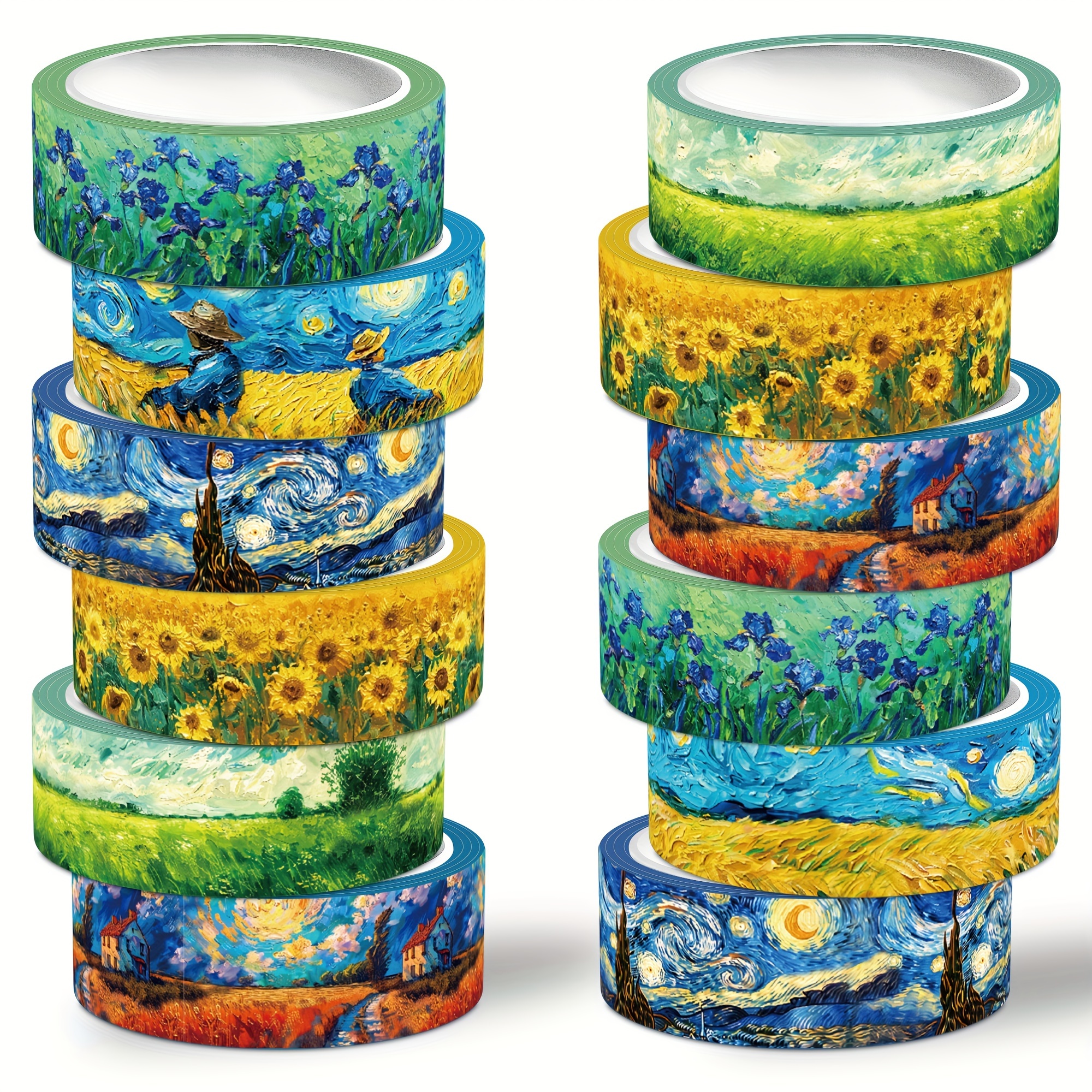 E-shop NIKOMIE Washi Tape Set im Van Gogh-Stil, 12 Rollen Ölmalerei Dekorband, Washi Tape für Notizblöcke, Scrapbooking, Basteln, Geschenkverpackung