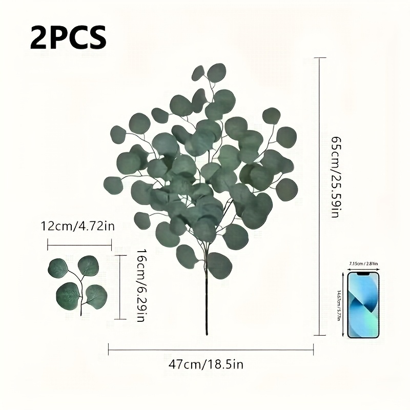 Image of 2pcs Of Eucalyptus Branches. Length: 65 Cm / 25.59 In. Suitable For Wedding, Dance, And Party Decorations, With Style. Can Home Decor Styles