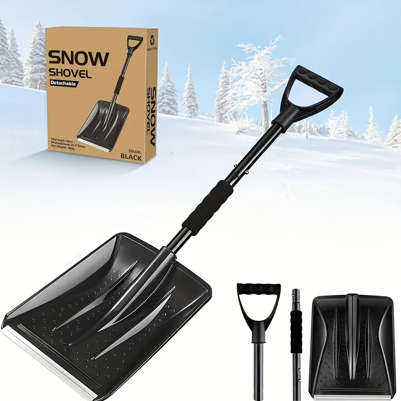 

1pc Hcomine 3-section Telescopic Snow Shovel, Aluminum Alloy, Square Head, Adjustable Height, Metallic Surface, Large-capacity Lightweight, Portable Folding Design For Garden, Car, Road - Manual