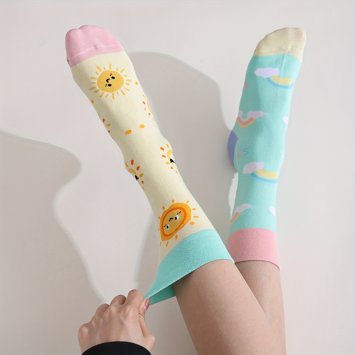 

Sun & Rainbow Socks, Cute & Trendy Ab Style Mid Tube Socks, Women's Stockings & Hosiery