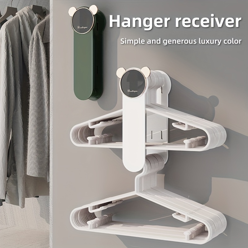 

Wall-mounted Retractable Hanger Organizer Rack, Modern Home Storage Solution, Plastic Material, No-drill Installation, Large Capacity Hanger Holder For Laundry And Closet Organization