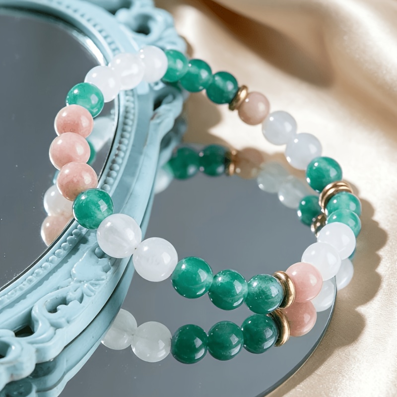Bohemian Style Handmade Rose Quartz & Green Dongling Bracelet