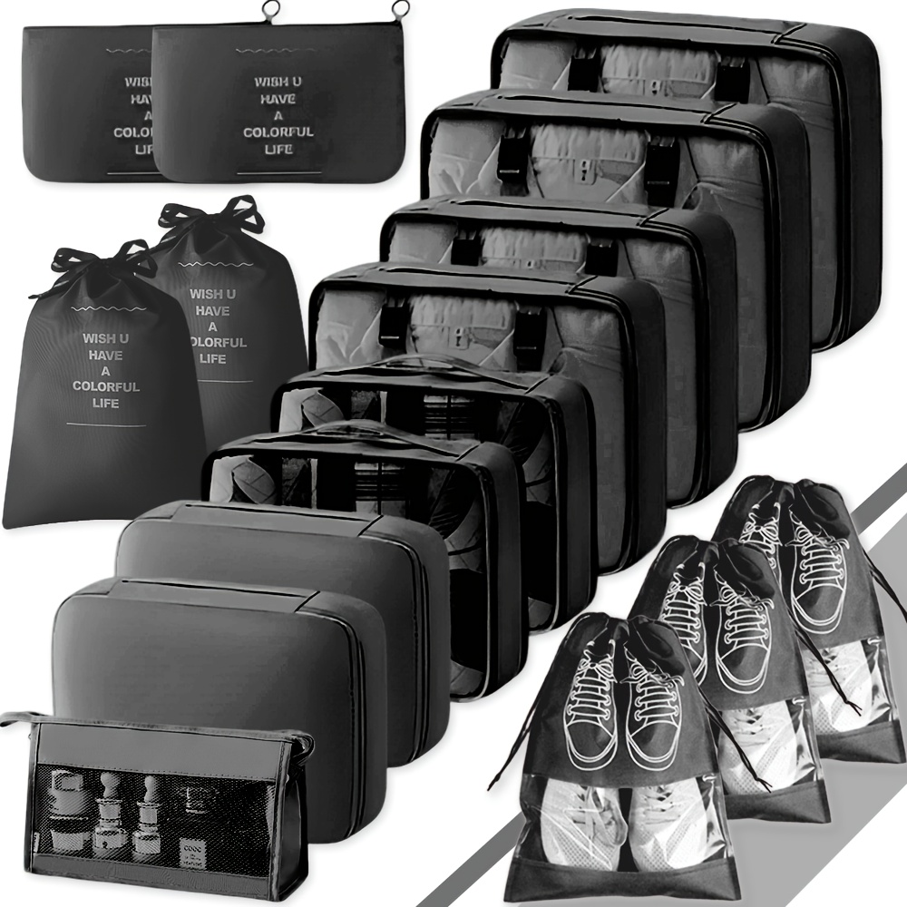 TEMU 16pcs Travel Organizer Set For Packing, Including Square Storage Bags, Toiletry Bags, Garment Bags, Underwear Bags, Drawstring Bags, Toiletry
