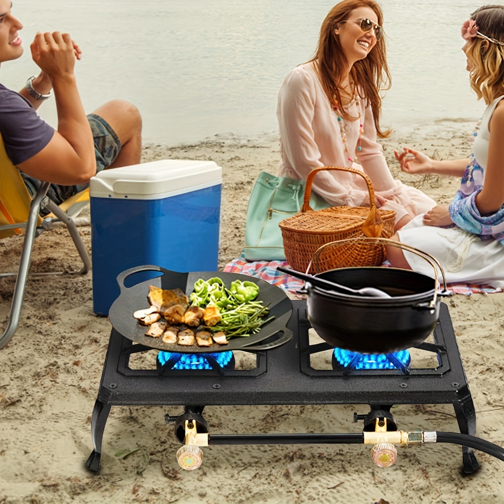 2-Burner Outdoor Propane Gas Stove - Cast Iron High-Pressure Cooker with Adjustable Legs & Built-in Lighter, Portable for Camping, Backyard Cooking, Home Brewing, Canning, Turkey Frying - Commercial-Grade Durability, Portable Gas Stove, Camping Cooking Station, Vibrant Cooking Appliance, Sturdy Metal Construction, Durable Cast Iron