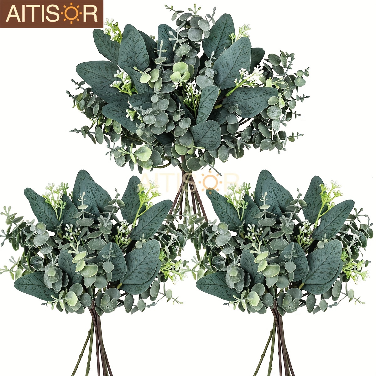 

20pcs Artificial Eucalyptus Leaves With , Plastic Greenery For Vase Arrangement, Wreath, Diy Wedding Bouquets, Floral Decor By Aitisor