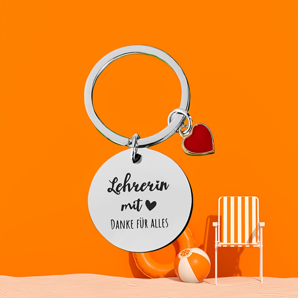 Red Heart German Teacher Stainless Steel Keychain German Red Heart Teacher Key Ring