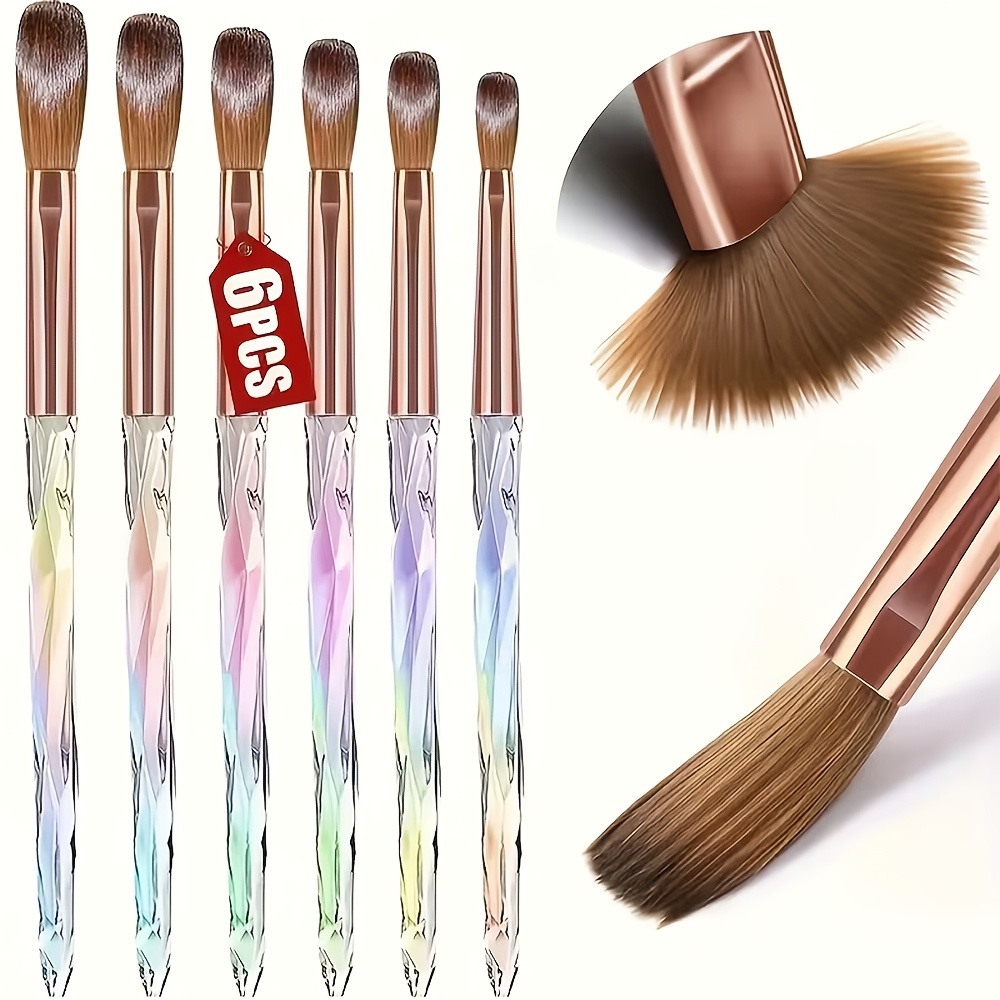 6pcs Professional Acrylic Nail Brushes Kit With Nylon Bristles & Detailing Pens - Suitable For Nail Extensions, Carving, Powder Smoothing, Diy Nail Art Tools For - Manicure/pedicure, For Or