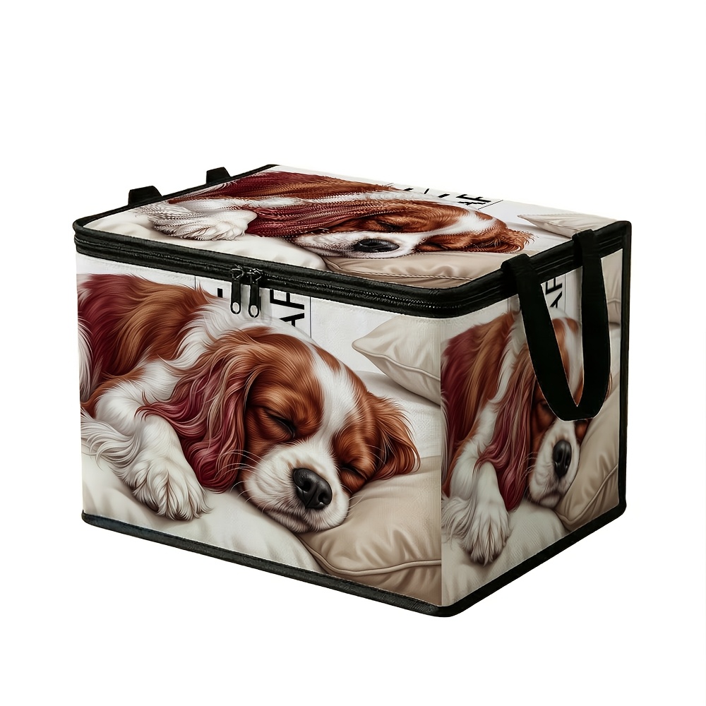 TEMU 1pc Large Capacity Foldable Organizer With Lid, Realistic Animal-sleeping Spaniel Dog Reinforced , Storage Bin For Warehouse Storage Container,
