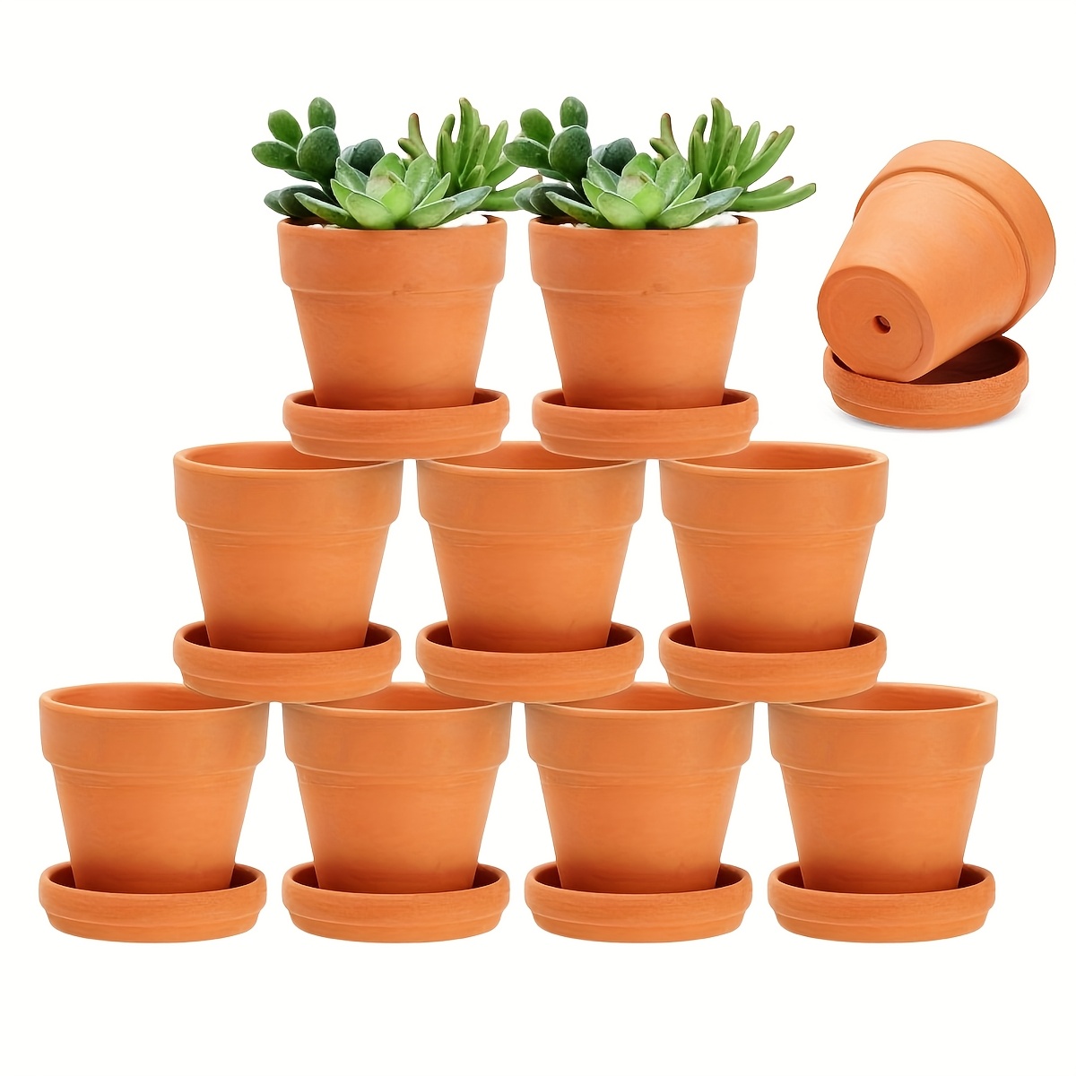 E-shop 10er Set 2,5 Zoll Tontopf mit Untertassen, Mini Sukkulenten Pflanzgefäße Blumen Pflanztöpfe Hochzeit Dekorationen Zubehör und DIY Design