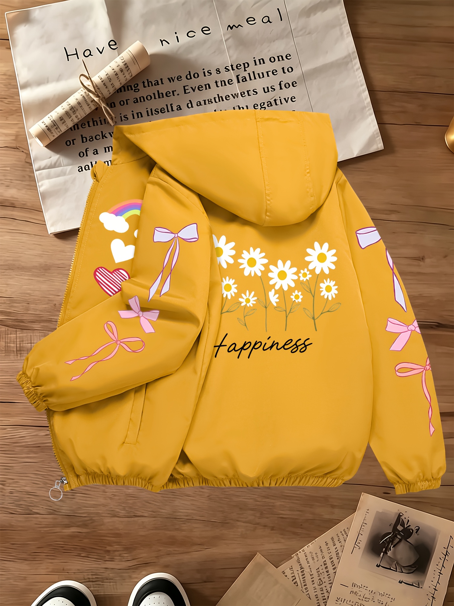 Girls' Hooded Windbreaker Jacket for Outdoor Running Training