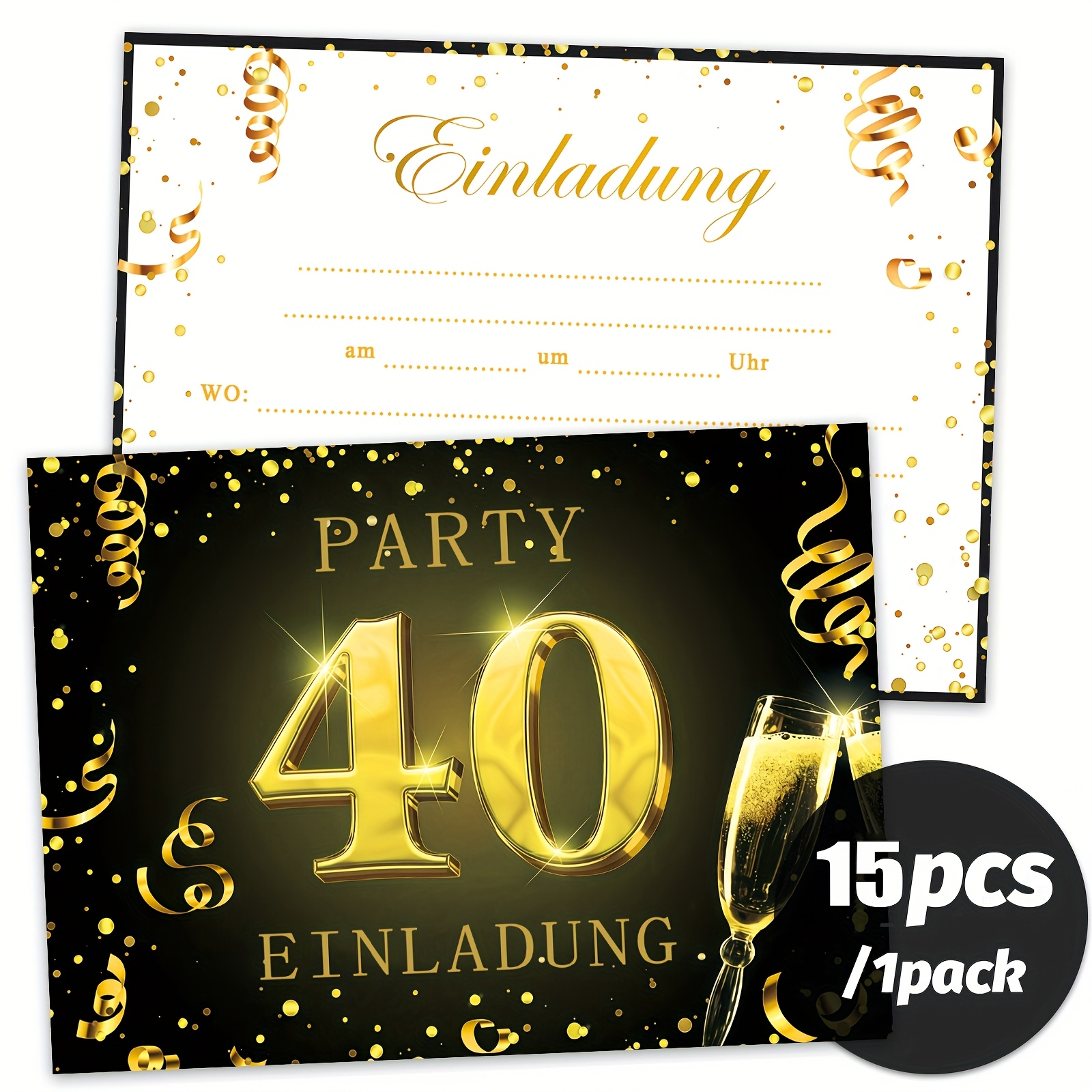15pcs Black Golden Birthday Invitation Letter 40th Birthday Party Invitation Letter Black Golden Paper Scrap Wine Glass Element Invitation Letter, Invitation Letter Written On Party Black Golden